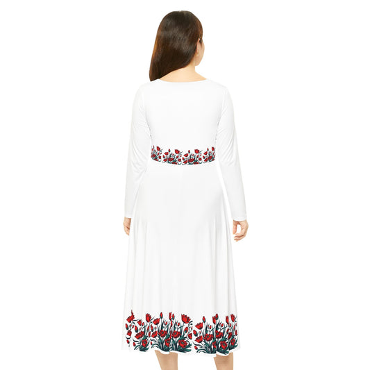 Red Tulip Garden Long Sleeve Dance Dress