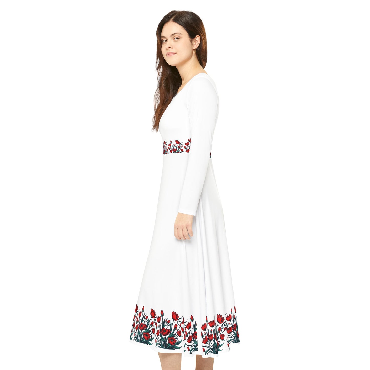 Red Tulip Garden Long Sleeve Dance Dress