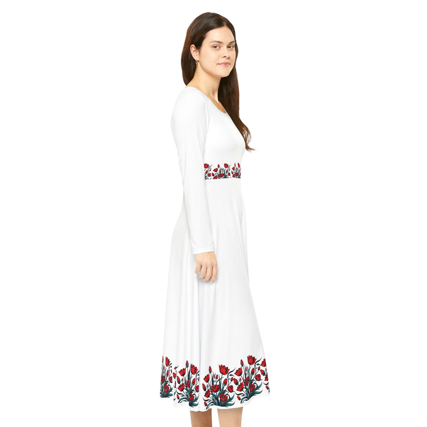 Red Tulip Garden Long Sleeve Dance Dress